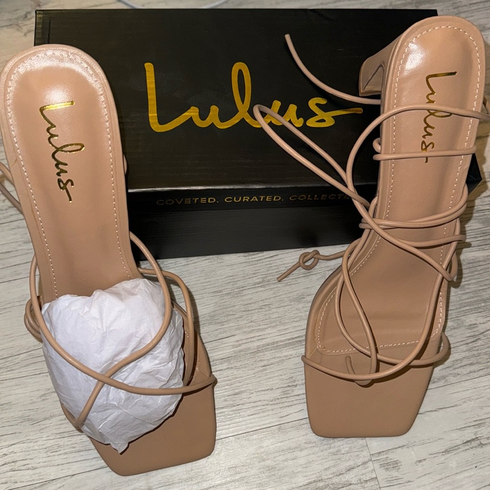 Brand new wrap up ankle heels. Camel color size 11